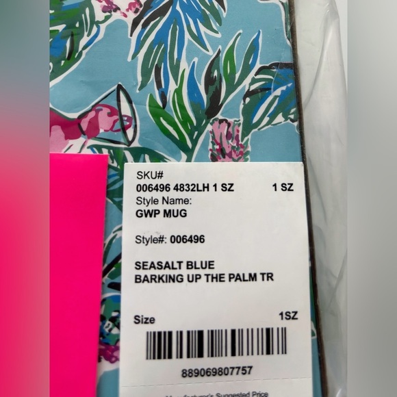 NWT Lilly Pulitzer GWP Mug Seasalt Blue Barking Up The Palm Tree - Picture 3 of 3